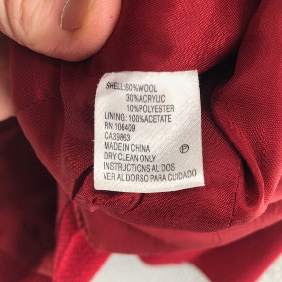 Tahari Blazer Womens 10 Petite Red Wool Blend Shawl Lapel Snap Front Career Work - Picture 6 of 9